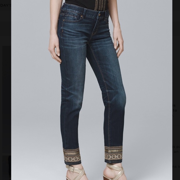 White House Black Market Denim - WHBM Straight Crop Embroidered Hem Classic Rise Crop Jeans size 4